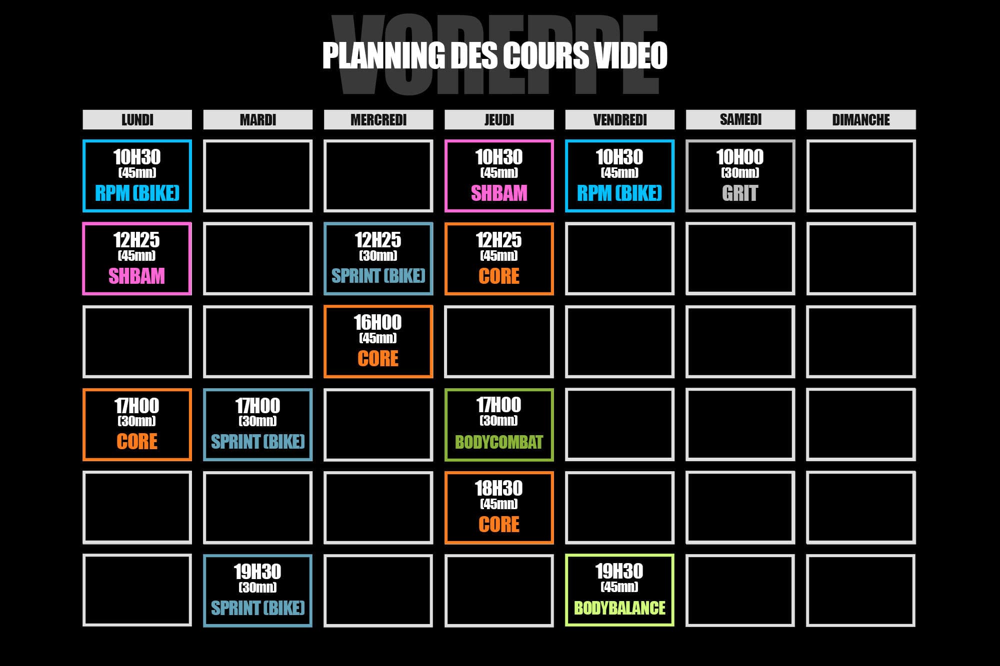Plannings cours collectifs Terrestres